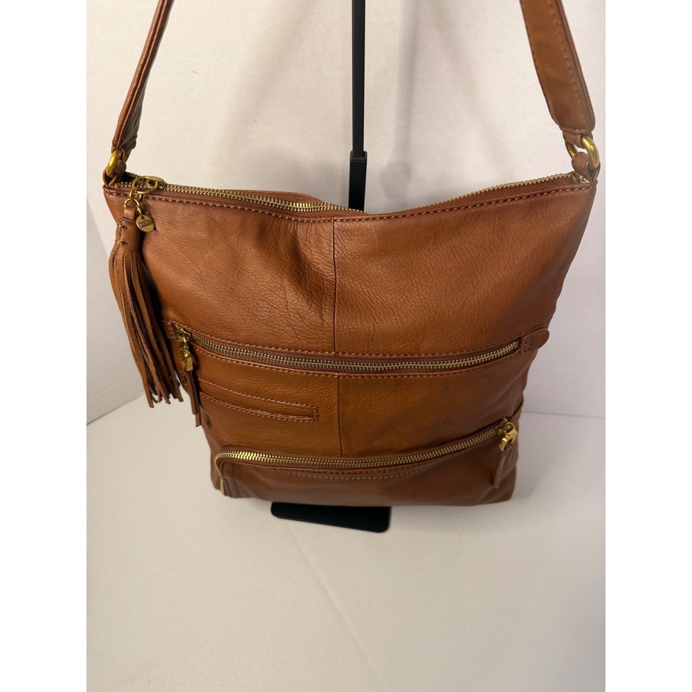 Hobo The Original Cognac Brown Leather Crossbody Bag Tassel Organizer Handbag